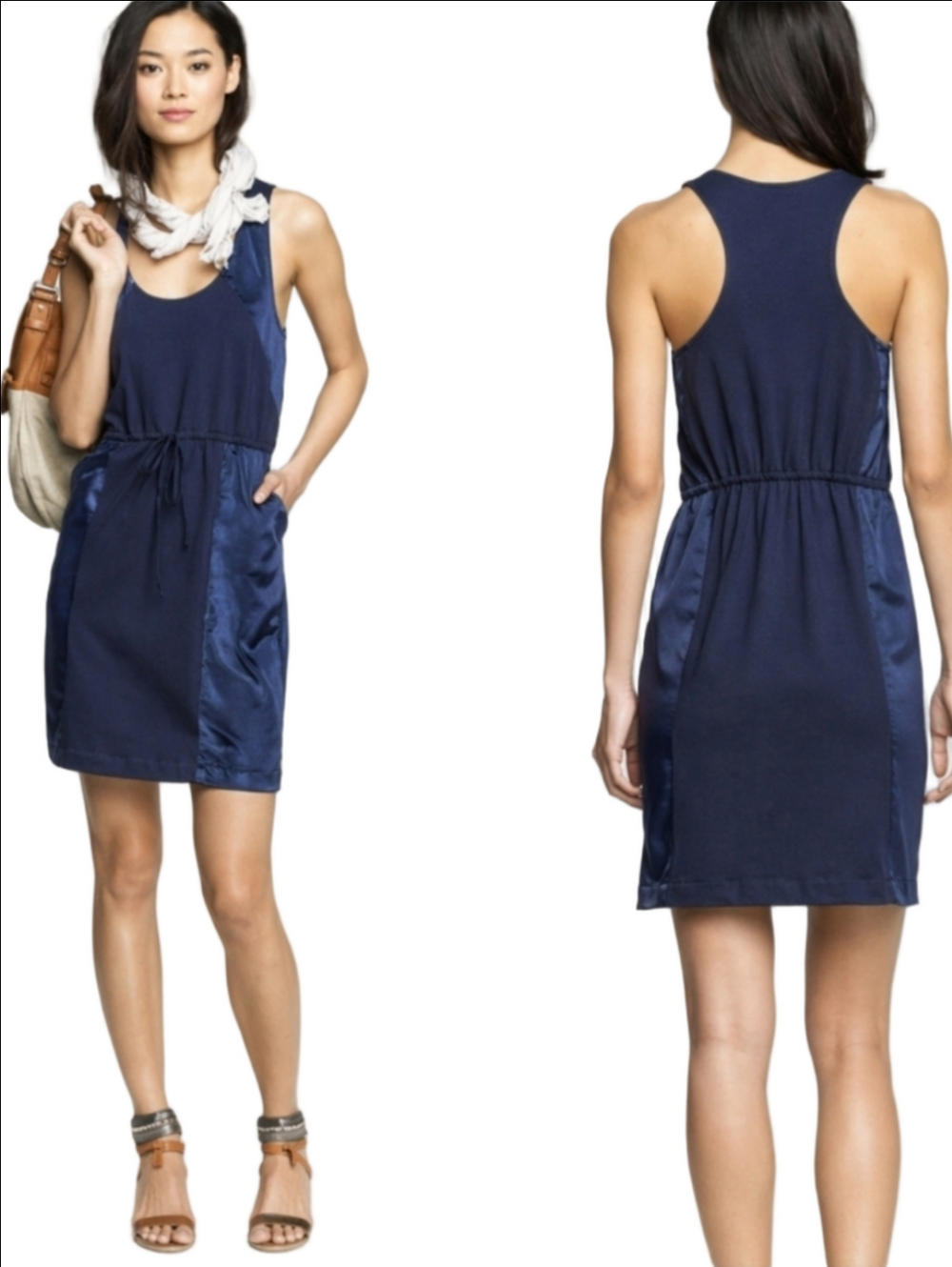 J. Crew Hideaway Silk & Cotton Sleeveless Racer Back Cinch Tie Waist Dre…